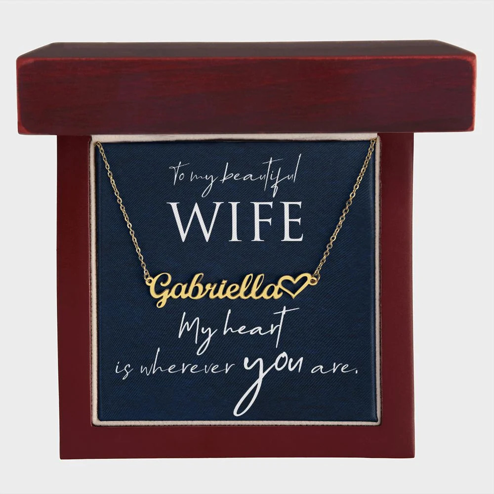 To My Beautiful Wife Personalized Gold Tone Heart Name Necklace Custom Gift
